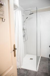 洛斯雷亚莱霍斯SUNSET HOME wifi的带淋浴的浴室和玻璃门