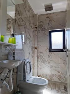 SkatajVila Lazri的浴室配有白色卫生间和盥洗盆。