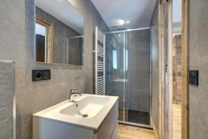 夏蒙尼-勃朗峰Amazing chalet的一间带水槽和淋浴的浴室