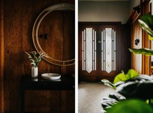 玛丽伯勒Gilbert by Whiskey June的两张带门和镜子的房间的照片