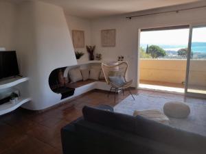 滨海卡瓦莱尔4-Star Private Villa with Heated Pool and Panoramic Sea View at Gulf de Saint Tropez的带沙发和壁炉的客厅