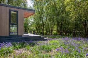 BenderlochEwe pod, luxury glamping pod with hot tub, Croft4glamping的紫色花花园里的房子