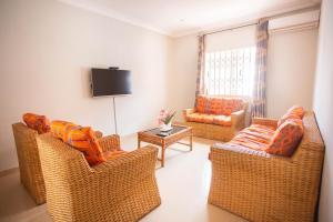 阿克拉Accra Luxury Homes @ East Legon的客厅配有藤椅和平面电视