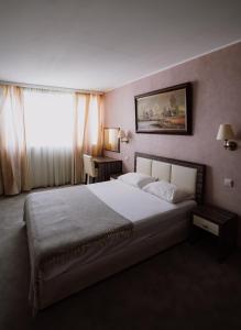维丁Rovno Hotel的一间卧室设有一张大床和一个窗户。