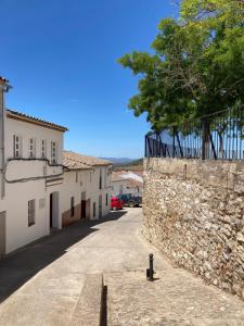 GuadalcanalCasa rural Entre el Viento y el Agua的一条有石墙和围栏的街道