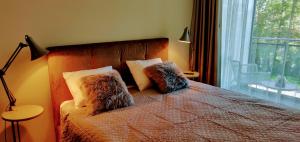 派尔努Aisa 39的卧室配有带枕头的床铺和窗户。