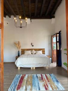 杜兰戈Palacio de las Rosas的一间卧室配有一张大床和一个吊灯。