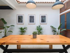 大加那利岛拉斯帕尔马斯Cathedral Apartment的植物间的木桌