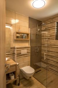 布莱德Apartmaji Jezerka的浴室配有卫生间、盥洗盆和淋浴。