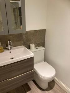 Long StrattonThe Shed的浴室配有白色卫生间和盥洗盆。
