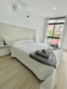 阿罗纳ISLAND SUITES的白色的卧室设有床和窗户