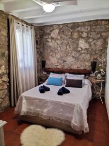 贝瑙卡斯纳尼度假屋的一间卧室配有一张石墙床
