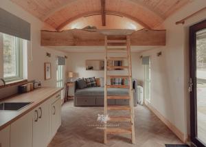 奈斯桥Highland Shepherd Huts的带双层床和梯子的客房