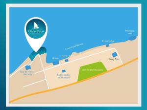 达布阿扎Peninsula Dar Bouazza Superbe appartement en résidence avec piscine activités的海滩地图,上面有针