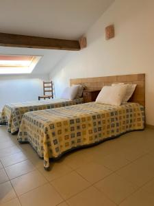 萨尔泰纳Auberge Coralli的两张睡床彼此相邻,位于一个房间里