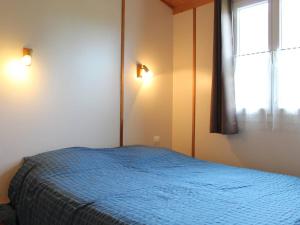 奥雷龙圣皮耶尔Chalet Saint-Pierre-d'Oléron, 3 pièces, 4 personnes - FR-1-246A-132的一间卧室设有蓝色的床和窗户。