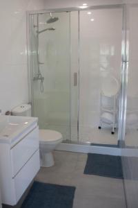 达洛科APARTAMENT i pokoje Aura Dom Wczasowy的带淋浴、卫生间和盥洗盆的浴室