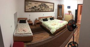 亚伊采Prenoćište Gany的一间卧室配有两张床和一张书桌