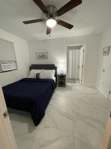 迈阿密Guest house near Downtown Miami的一间卧室配有一张床和吊扇