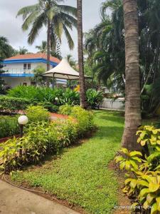 比纳里姆ARY Royal Palms - 1 BHK的棕榈树花园和带帐篷的建筑