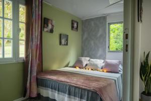萨拉济sur la route du voile meublé hibiscus的一间卧室配有一张灯光床