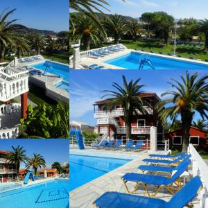 斯达林Palma Sidari Corfu的一张度假村游泳池的照片拼合在一起