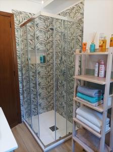 斯佩隆加Casa Mimosa Holiday Room的带淋浴的浴室(带玻璃墙)