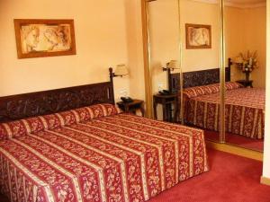 马德里唐路易酒店的酒店客房,设有两张床和镜子