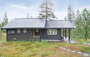 AkrestrommenPet Friendly Home In Rendalen With Sauna的田间中的一个黑色小房子