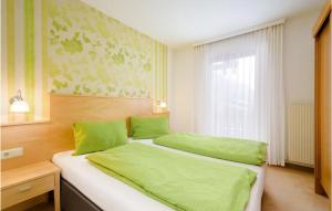 弗拉绍维斯特嘎塞V公寓的一间卧室设有两张带绿床单的床和窗户。