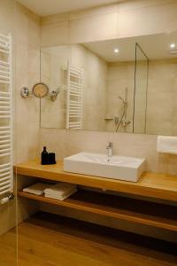 松博特海伊KIRÁLY PARK HOTEL的一间带水槽和镜子的浴室