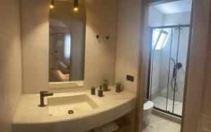 伊奥斯乔拉罗斯度假村的一间带水槽、卫生间和镜子的浴室
