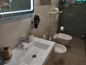 耶尔萨Stone Villa Hvar Ana and Nikola Beachfront的浴室配有白色水槽和卫生间。