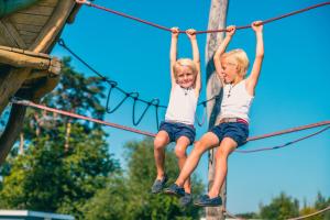 莫尔EuroParcs Zilverstrand的两个小孩在绳索公园玩耍