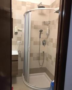 玛丽娜迪曼卡维萨阿尔伯格欧洲酒店的浴室里设有玻璃门淋浴