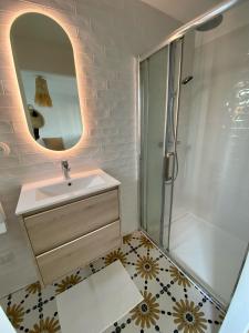 普洛埃默Casa Nomad - appartement cozy les pieds dans l'eau的一间带水槽和淋浴的浴室