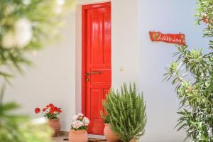 卡利地亚辛瑞尔诺斯传统别墅酒店的房子前有盆栽的红门