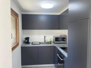 CevioCasa Lele - Sole的厨房配有灰色橱柜和微波炉