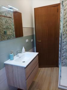 斯佩隆加Casa Mimosa Holiday Room的一间带水槽、镜子和淋浴的浴室