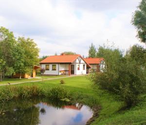 希莱辛Sadova Park的前面有池塘的房子