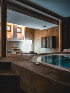 波尔多Hotel La Zoologie & Spa Bordeaux的一座大型游泳池,位于带房子的房间里
