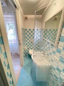 帕拉迪索海岸Veranda sul Paradiso的一间带玻璃淋浴和卫生间的浴室