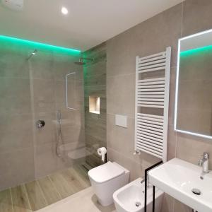 托里德尔贝纳科New Marina Apartments的带淋浴、卫生间和盥洗盆的浴室