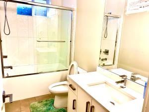 萨里Deluxe House的带淋浴、卫生间和盥洗盆的浴室