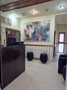 蒂米什瓦拉卡萨宫酒店的一间挂有壁画的等候室