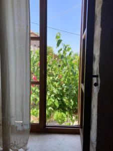 干尼亚Sergios Village House的开放式窗户,享有外面灌木丛的景色