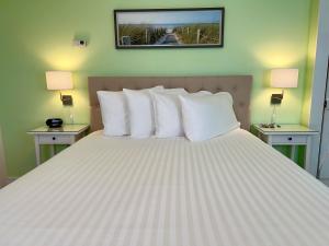 奥甘奎特Dragonfly Guest House的卧室配有带白色枕头的大床