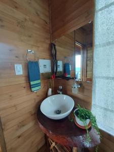 圣弗朗西斯科Refugio Naturaleza en Armonia的一间带水槽和镜子的浴室