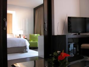 阿尔巴塞特Hotel Palacio Albacete & SPA的一间酒店客房,配有一张床和一台电视