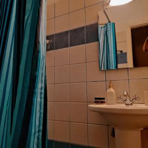 斯基罗斯岛Ενοικιαζόμενα Διαμερίσματα Άρτεμις的一间带水槽和淋浴的浴室